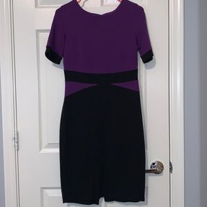 Black and purple color block office dress